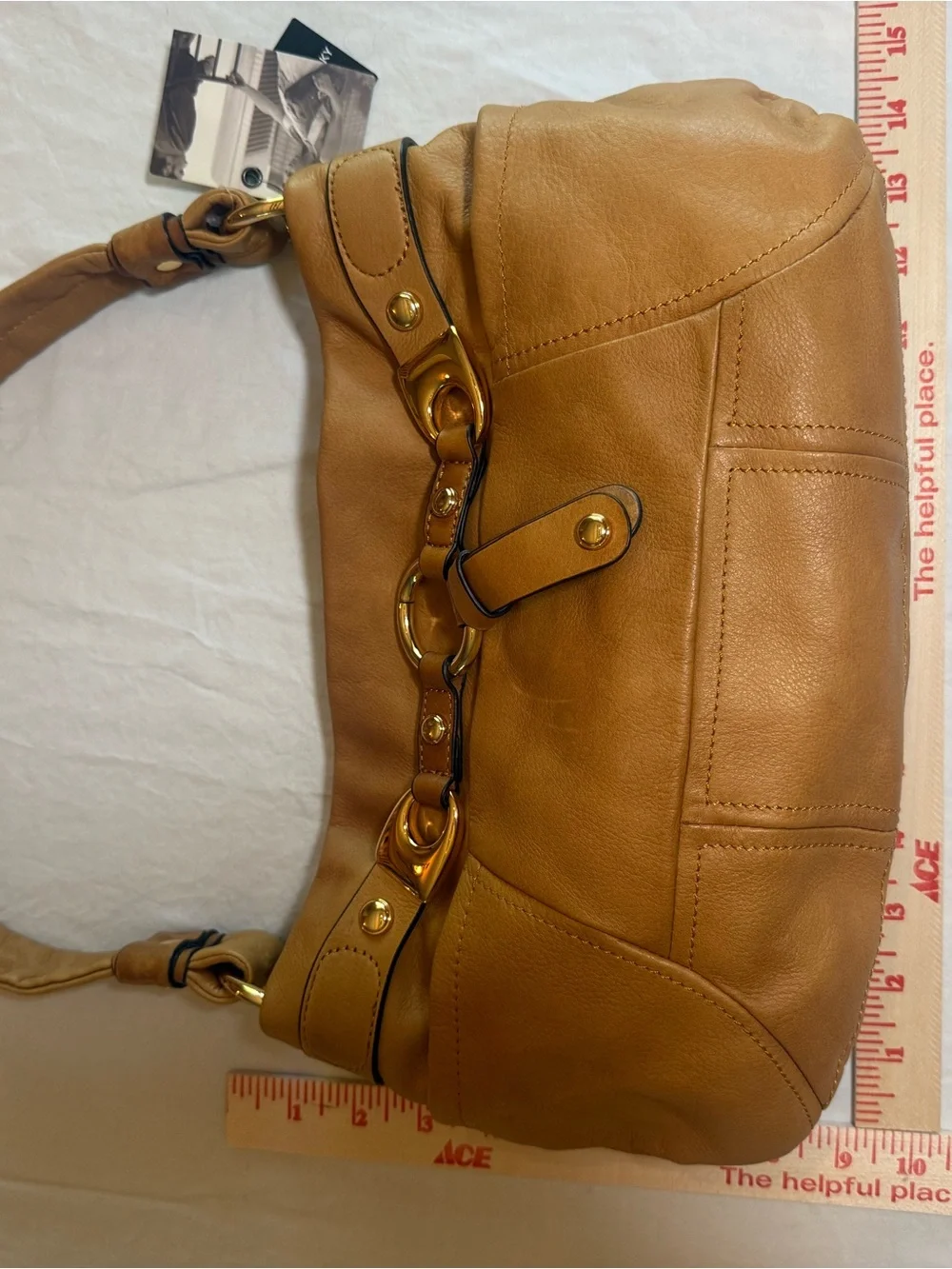 b. makowsky Cognac Leather Hobo with Gold Ring Detail